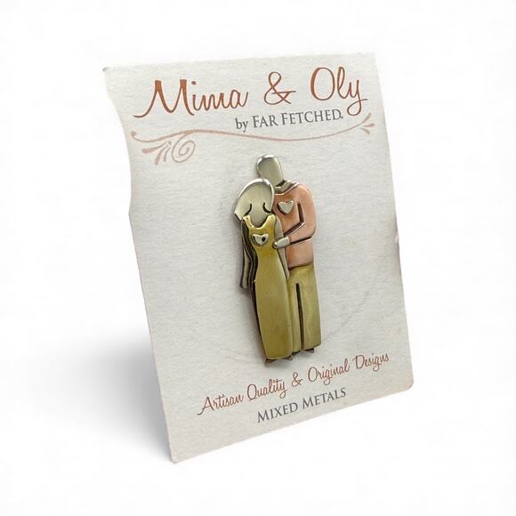 Far Fetched Happy Couple Pin Brooch Newlyweds Mixed Metals Artisan Handmade - Picture 5 of 5